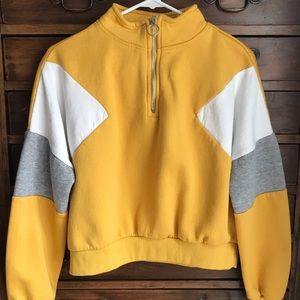Pull&bear yellow cropped sweatshirt quarter zip